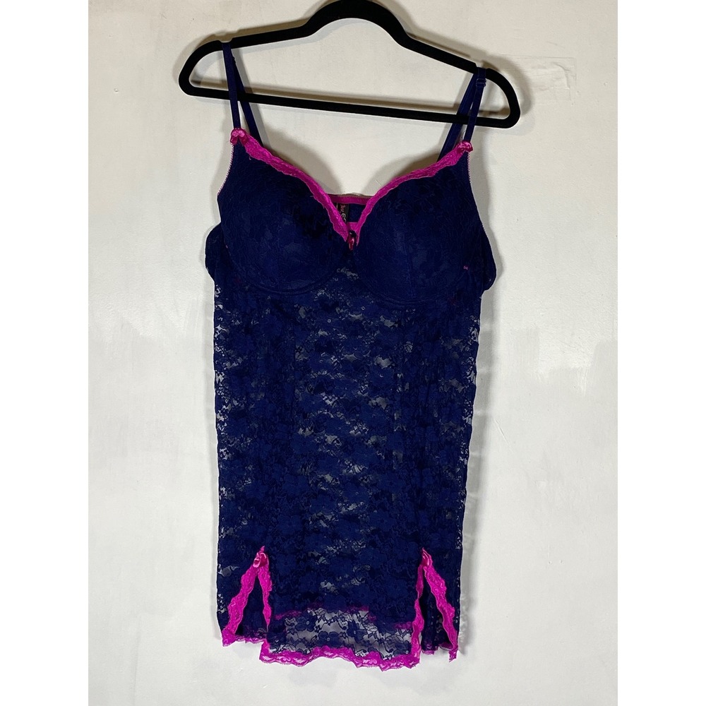 Navy Blue Pink Lace Babydoll Chemise Lingerie 3X Underwire Coquette Dainty